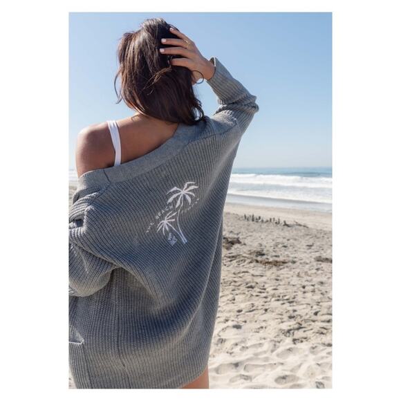 The Beach People Twins Palm Open Front Grey Front Pockets Cardigan Size XS - S - Picture 2 of 9